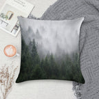 Home Is A Feeling   Misty Retro Fall Wilderness Fairytale Evergreen Forest With Trees Covered In Magic Fog Season Soft Home Decor Throw Pillow
