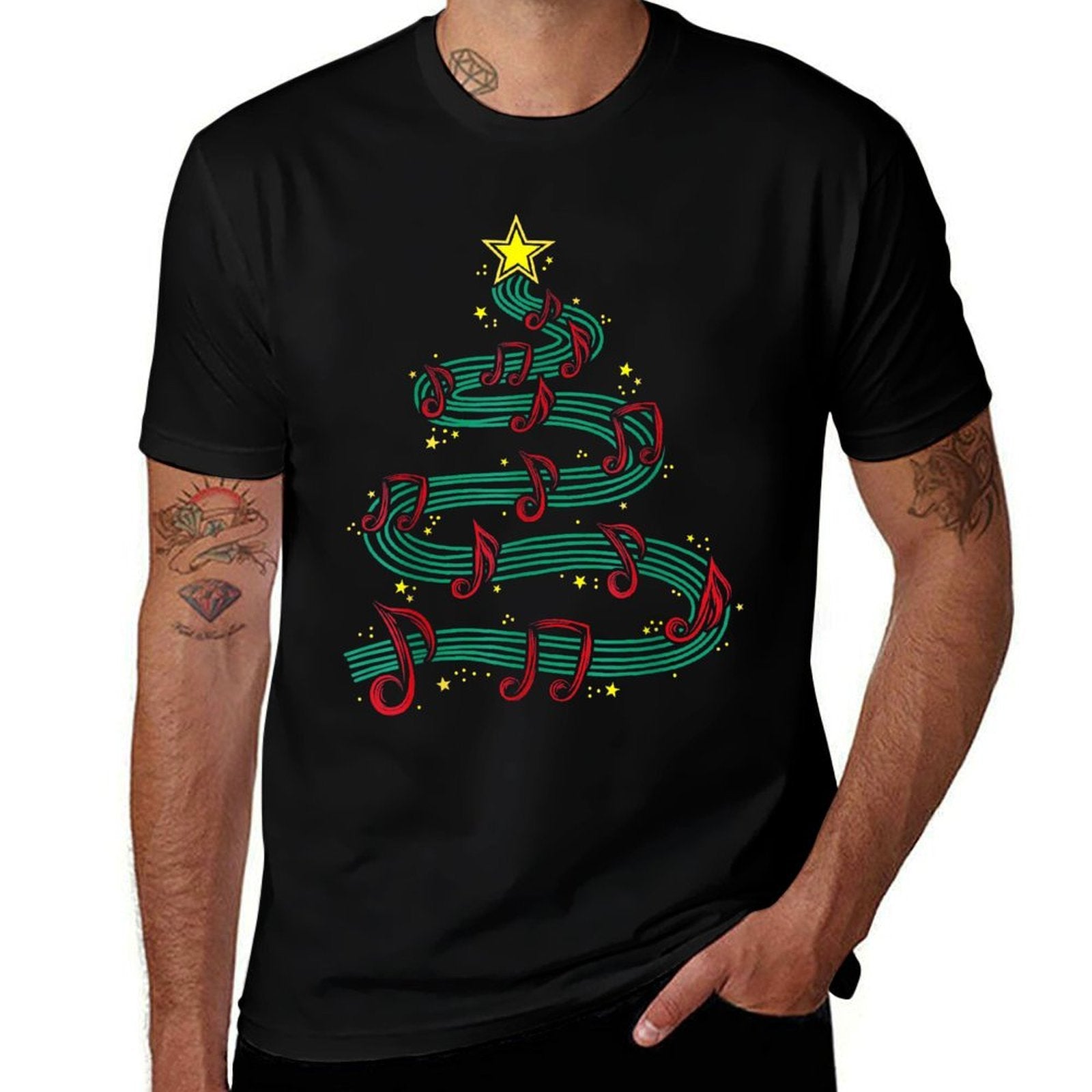Christmas Tree Musical Notes Song Musician Sing Carols Music  Easy-care T-Shirt