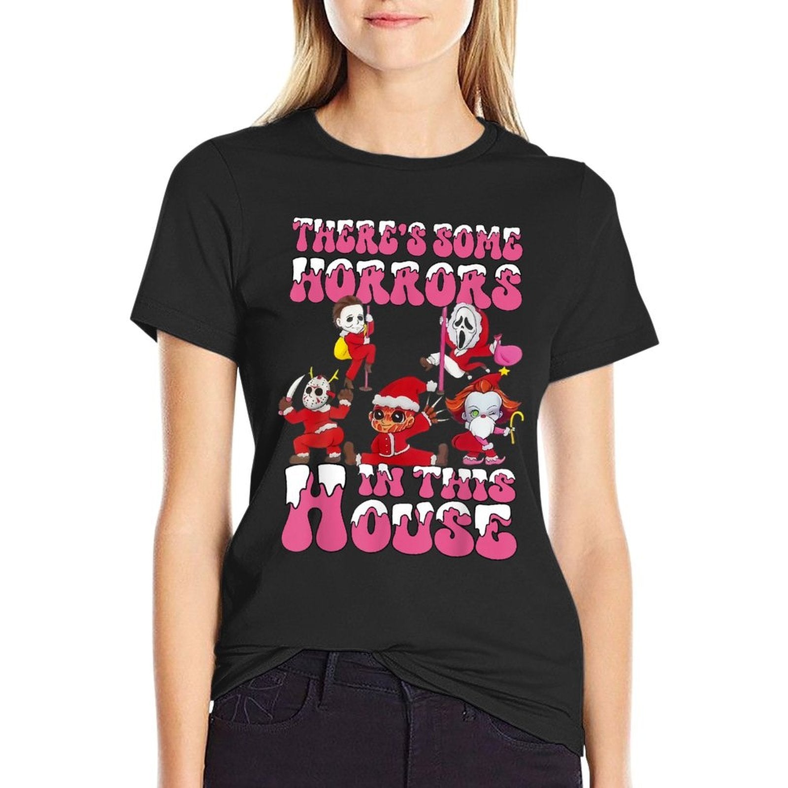 Theres Some Horror In This House Funny Santa Christmas Xmas  Polyester Blend T-Shirt