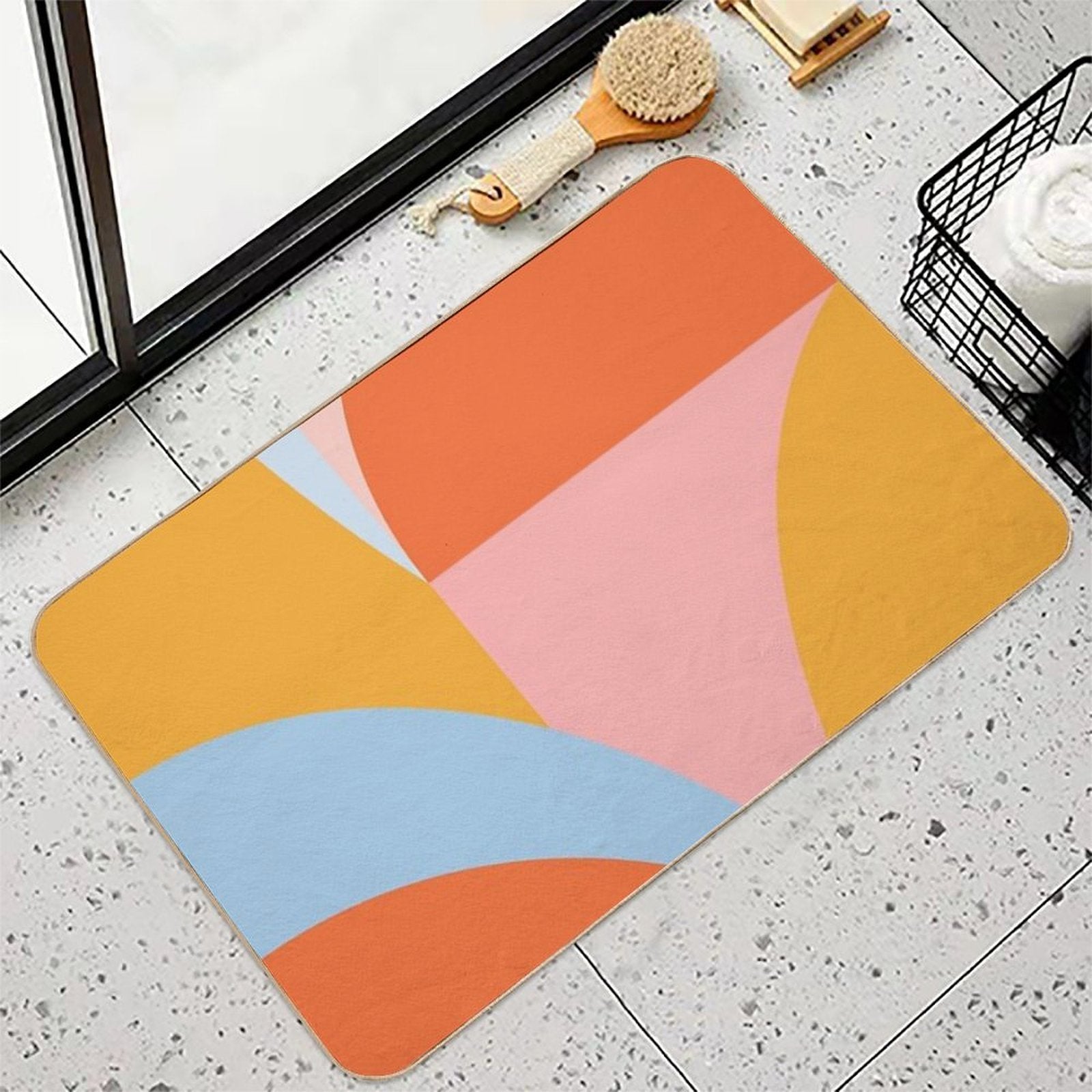 Geometric Shapes  Retro Beach Vibes Colors  Eco-Friendly Bath Mat