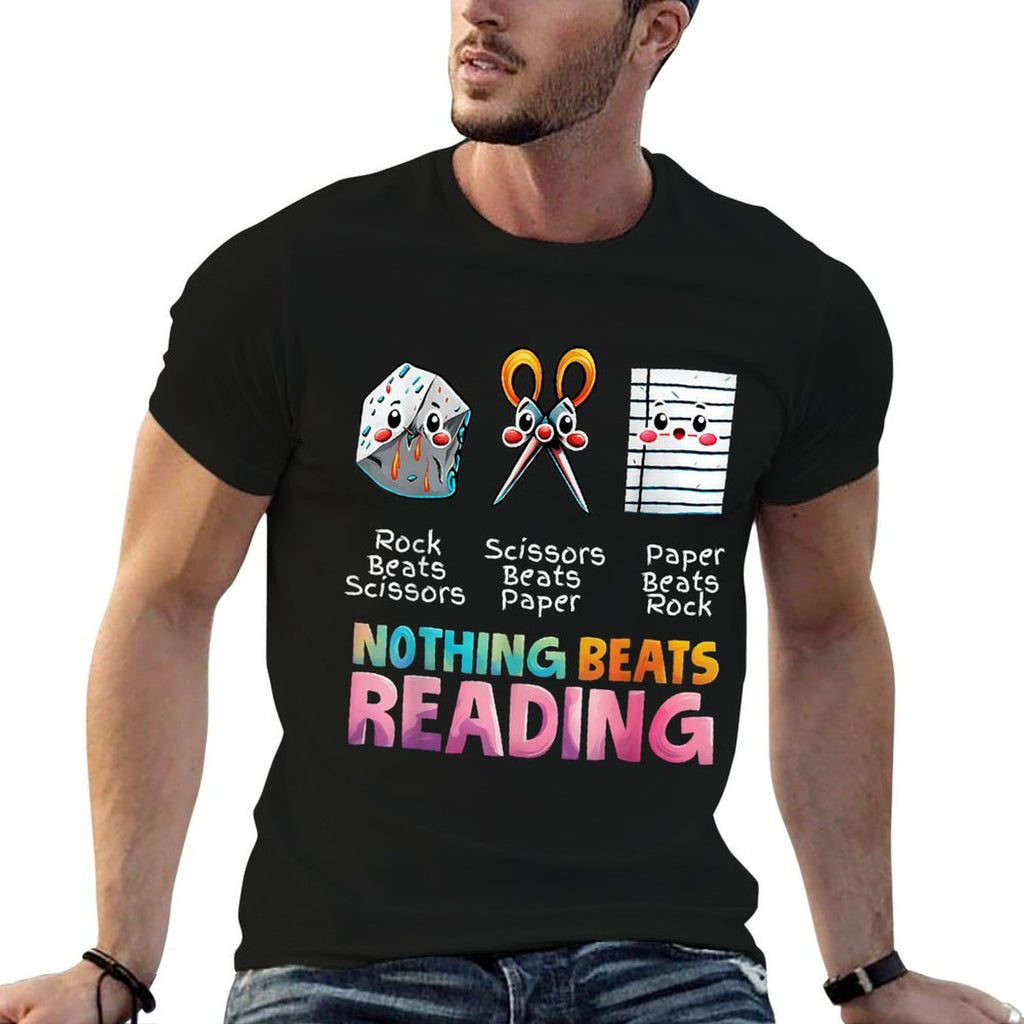 Nothing Beats Reading Funny Rock Paper Scissors  Rolled Sleeves T-Shirt