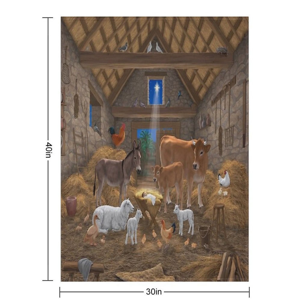 Baby Jesus In Manger Christmas Nativity Scene Premium Throw Blanket