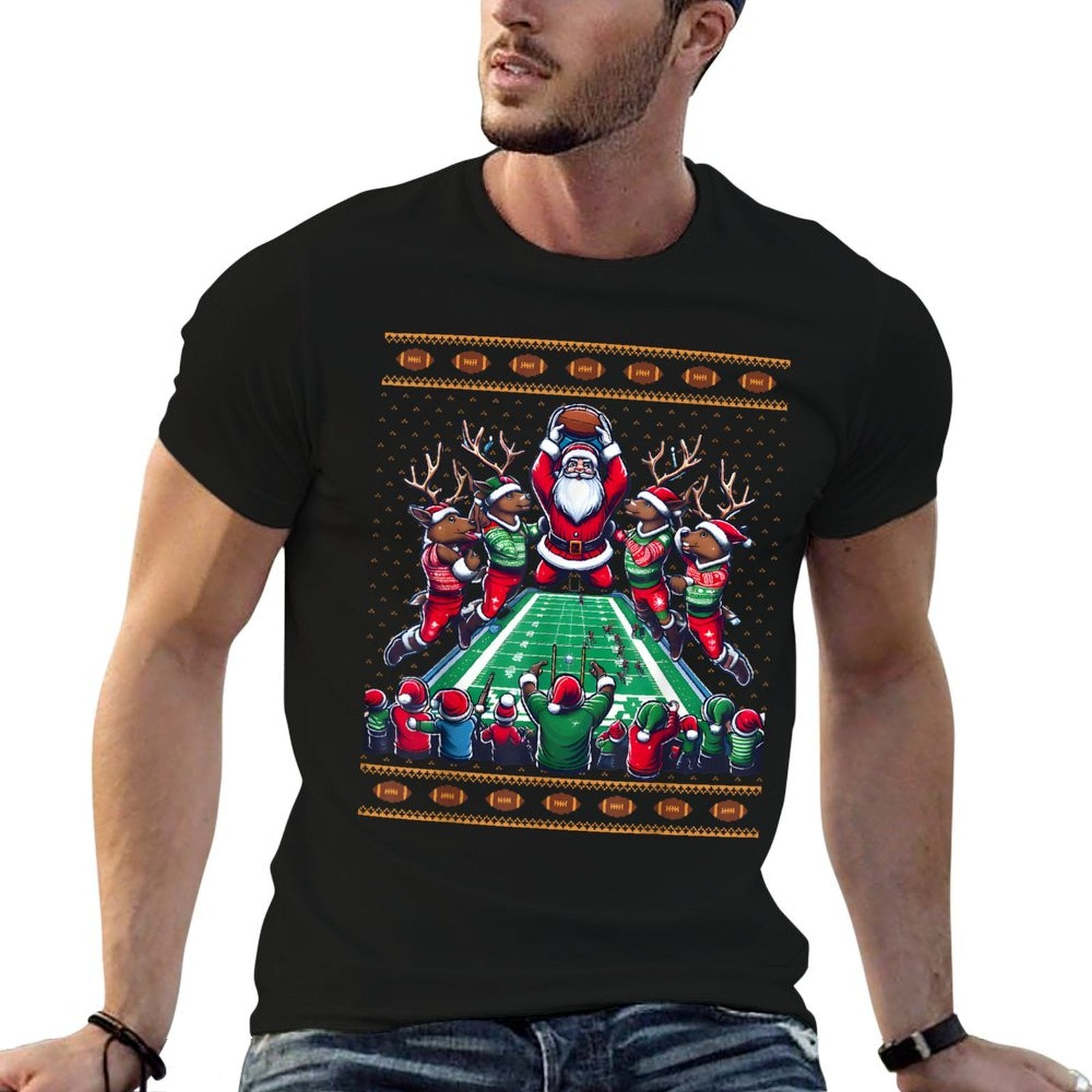 Santa Reindeer Play American Football Christmas Football Fan  Versatile T-Shirt