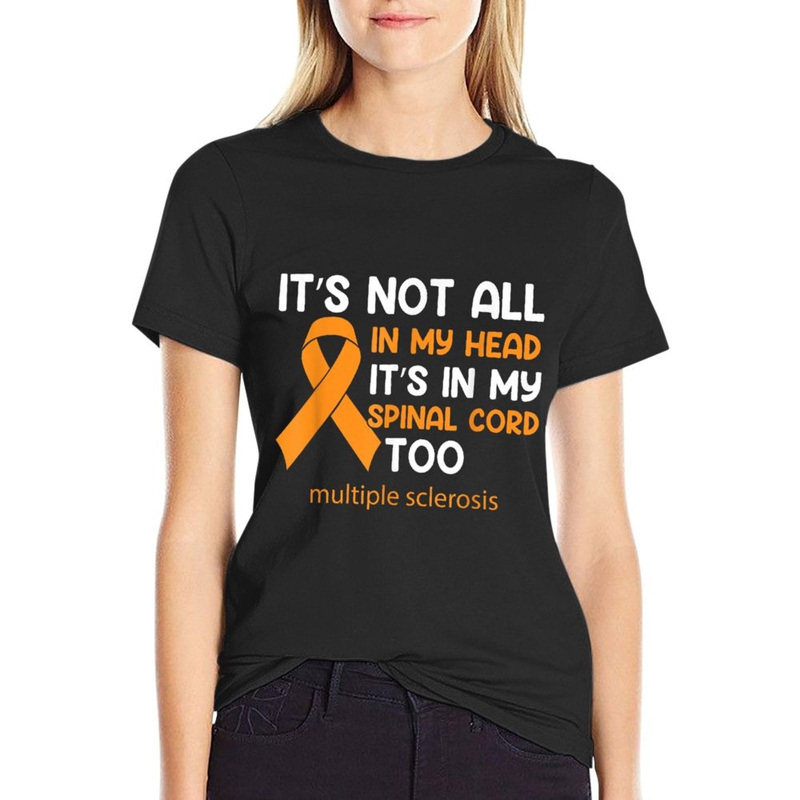 MS Orange Ribbon Spinal Cord Multiple Sclerosis Awareness  Wrinkle-resistant T-Shirt