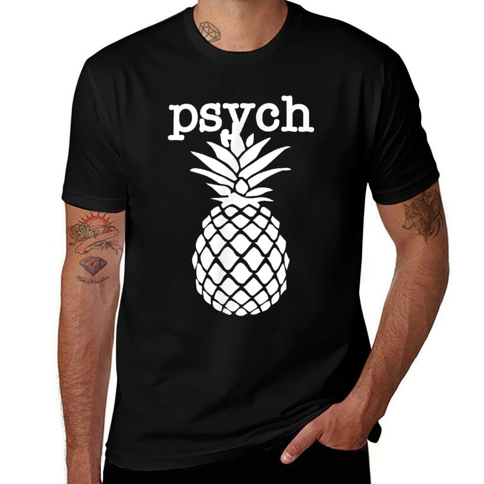 Mens Psych Pineapple Fruit Funny Graphic White  Summer-ready Fabric T-Shirt