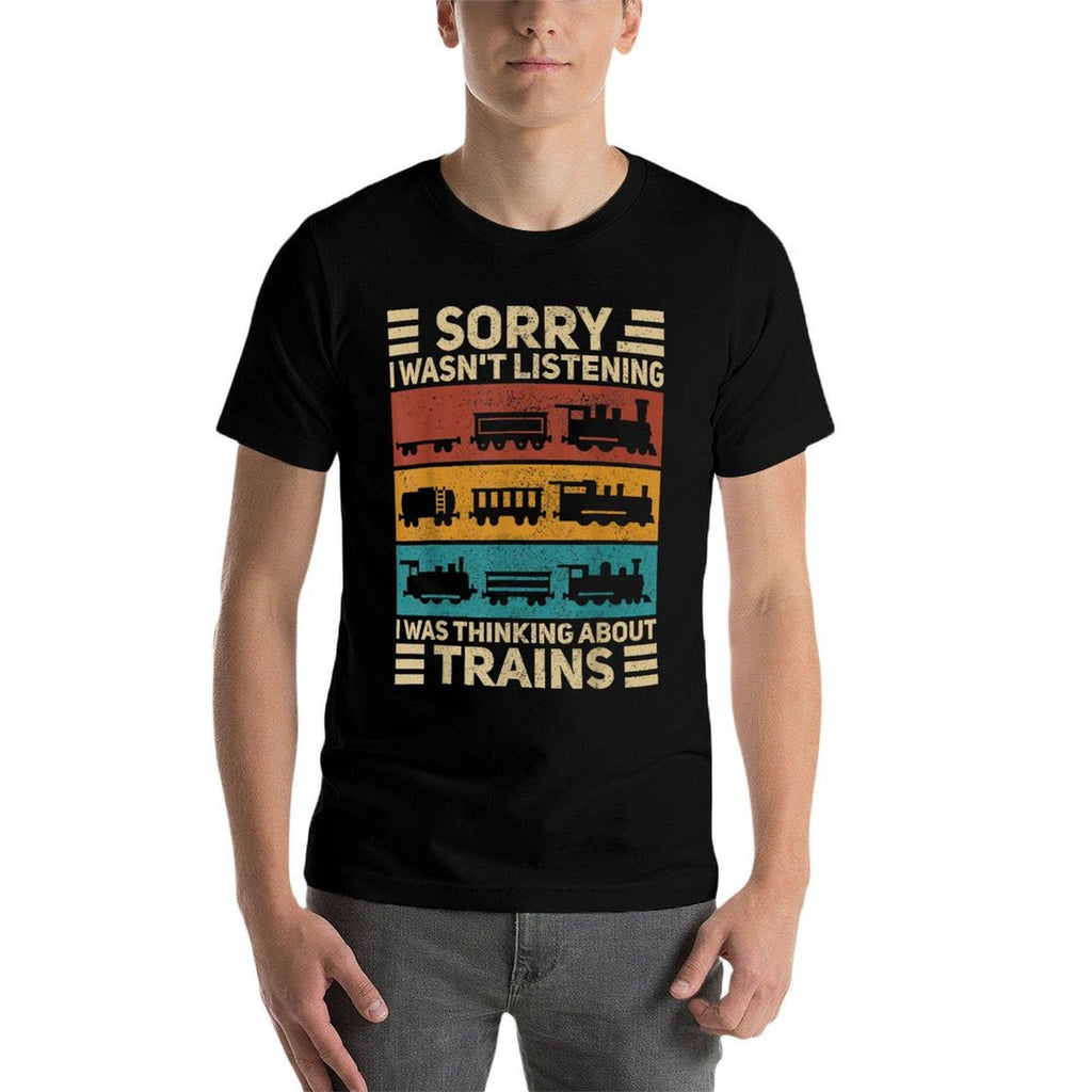 Retro Wagon Train Lover Model Railroad Conductor Funny Train  Rolled Sleeves T-Shirt
