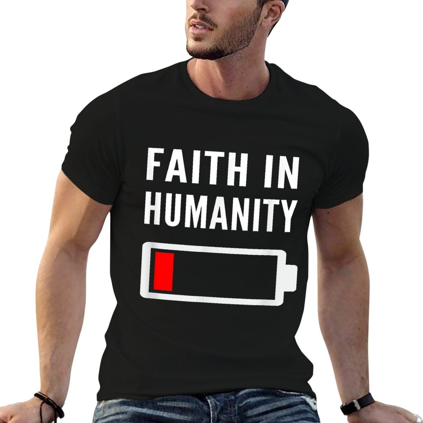 Faith in Humanity Low Battery Pessimistic News Meme Design  Stretchy T-Shirt