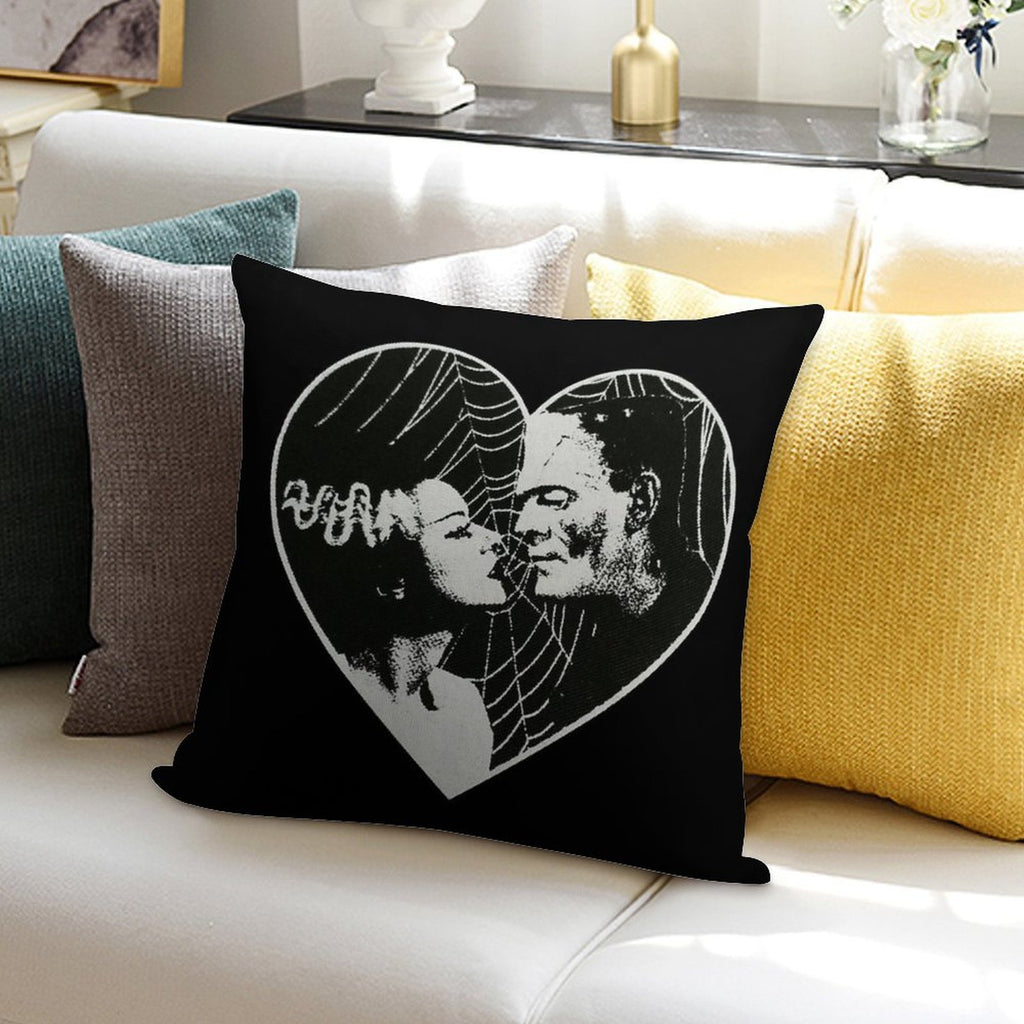 Frankenstein And Bride Goth Emo Heart Soft Hidden Zipper Throw Pillow