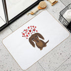 Hearts Dog Longhaired Chocolate Dachshund Cartoon Dog with Valentine Hearts  Non-Slip Bath Mat