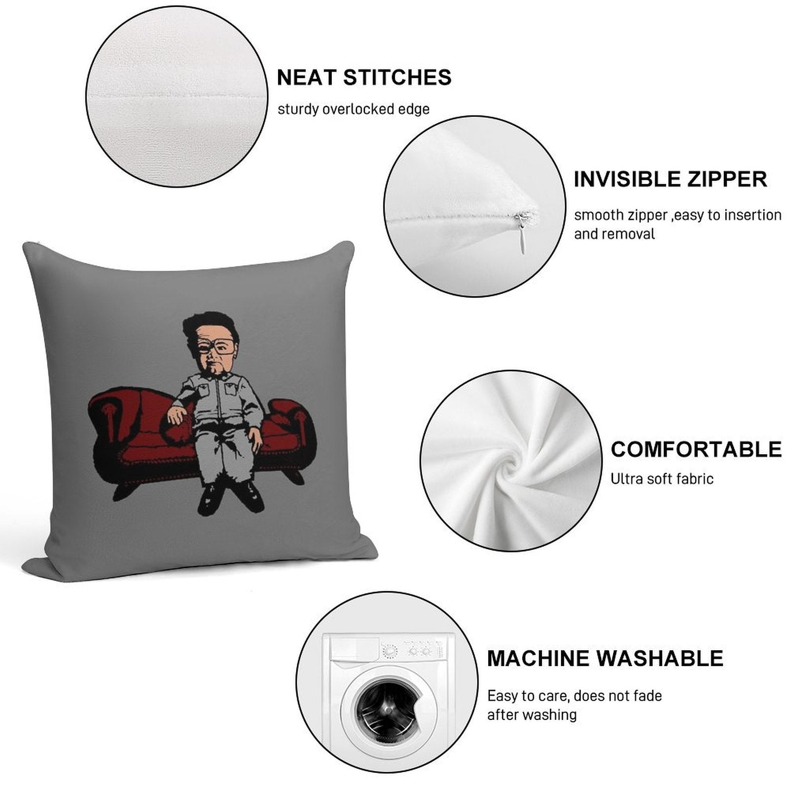 King Of North Korea Soft Skin-Friendly Throw Pillow