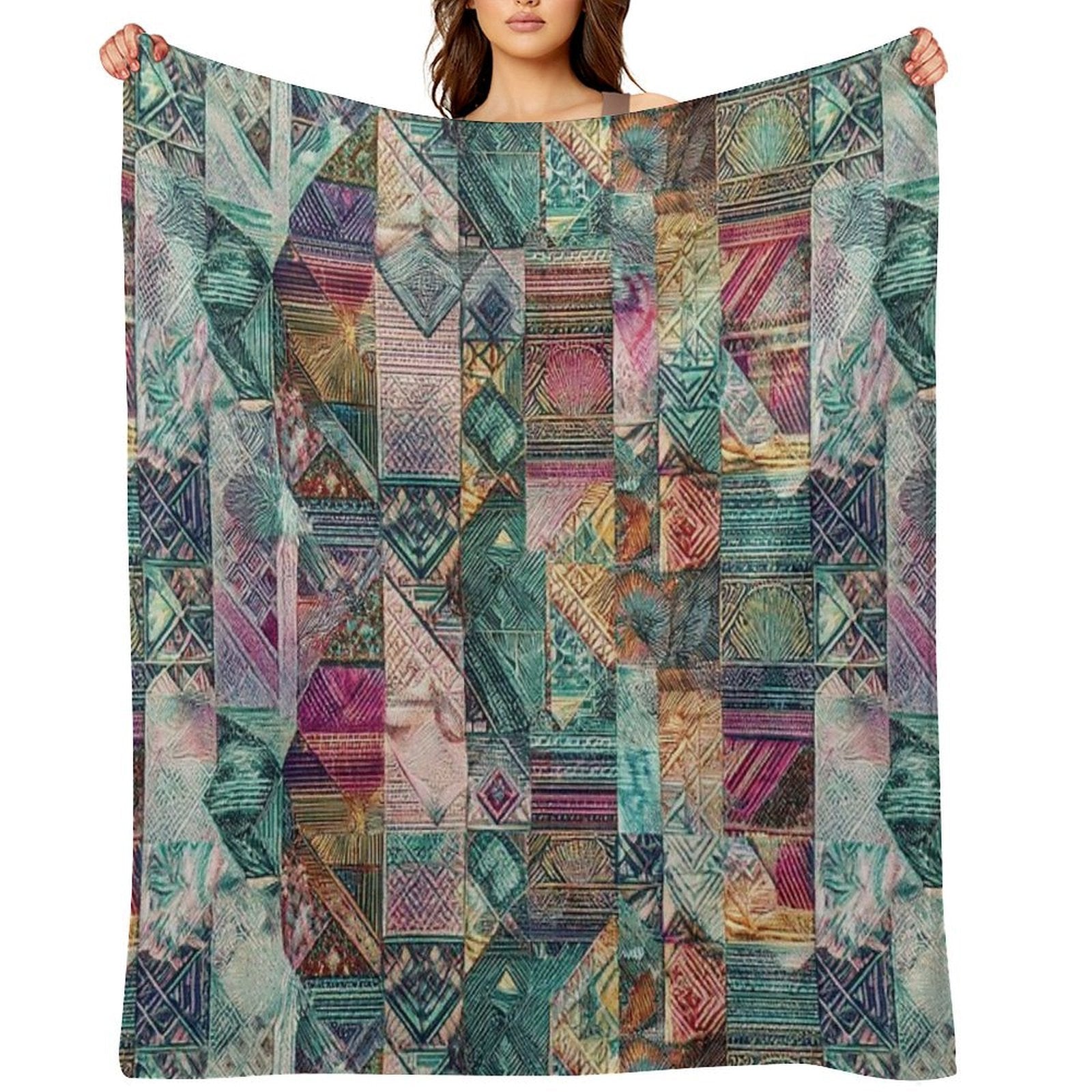 Retro Hippie Patchwork Versatility Throw Blanket