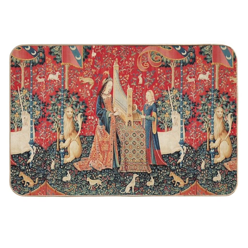 UNICORN AND LADY PLAYING ORGAN WITH ANIMALS , Hearing  Odorless Bath Mat