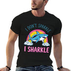 I Dont Sparkle I Sharkle Funny Shark Lovers Pun Rainbow  Wrinkle-resistant T-Shirt