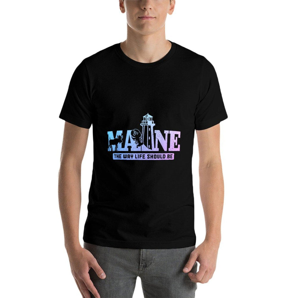 Maine Lighthouse Elk Lobster Pride Vintage Souvenir  Polyester Blend T-Shirt