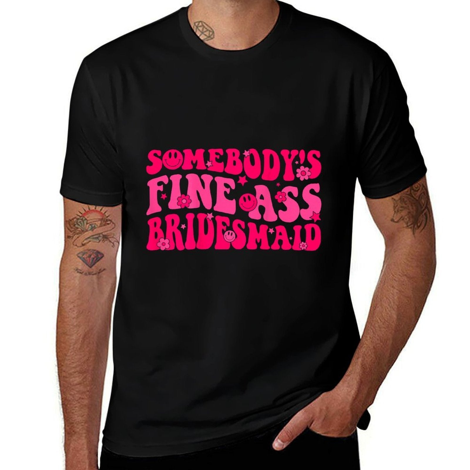 Bridesmaid Bride Squad Bridal Shower Groovy Bachelorette  Trendy Pattern T-Shirt
