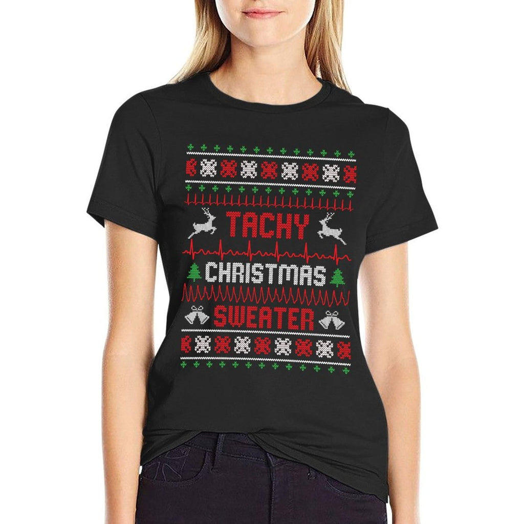Tachy Christmas Sweater Nurse Tele Tech EKG Ugly Christmas  Graphic-printed T-Shirt