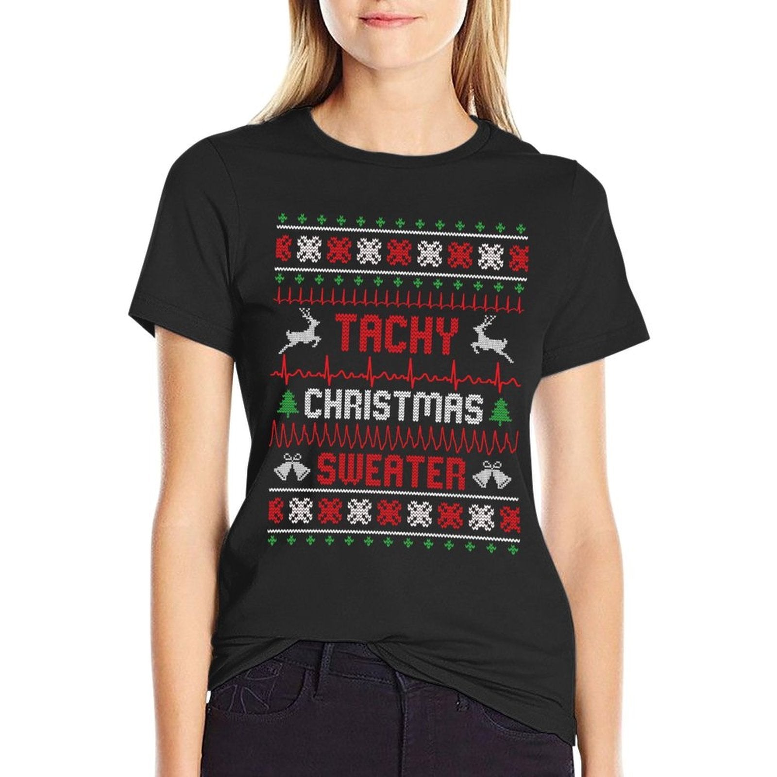 Tachy Christmas Sweater Nurse Tele Tech EKG Ugly Christmas  Graphic-printed T-Shirt