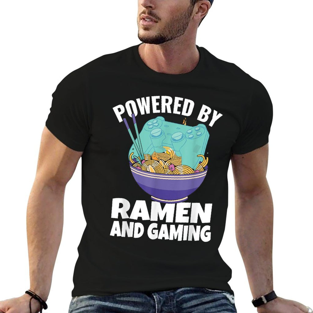 Powered By Ramen And Gaming Kids Gamer  Cotton T-Shirt