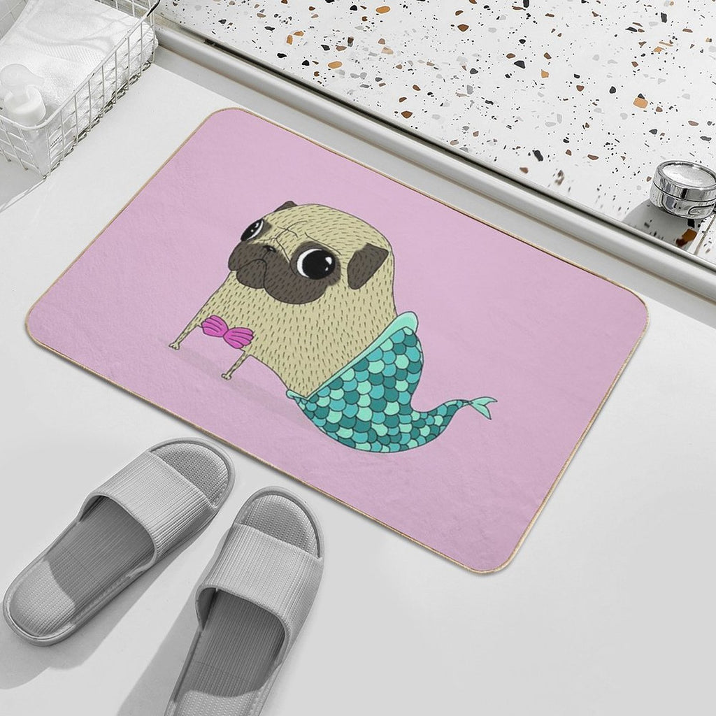 Mermaid Pug  Stain-Proof Bath Mat