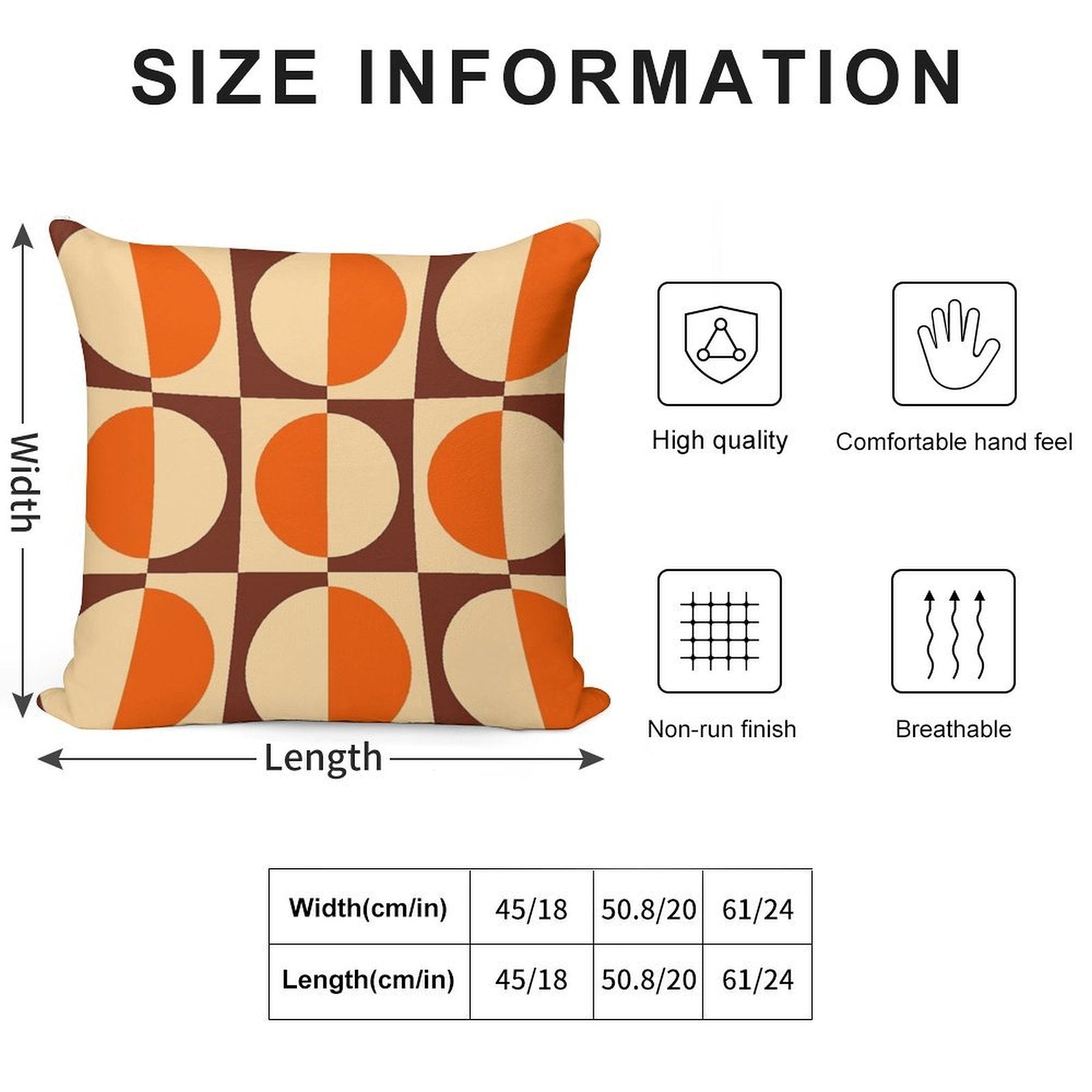 Retro Geometric Half Square And Circle Pattern 233 Soft High-Density Material Throw Pillow
