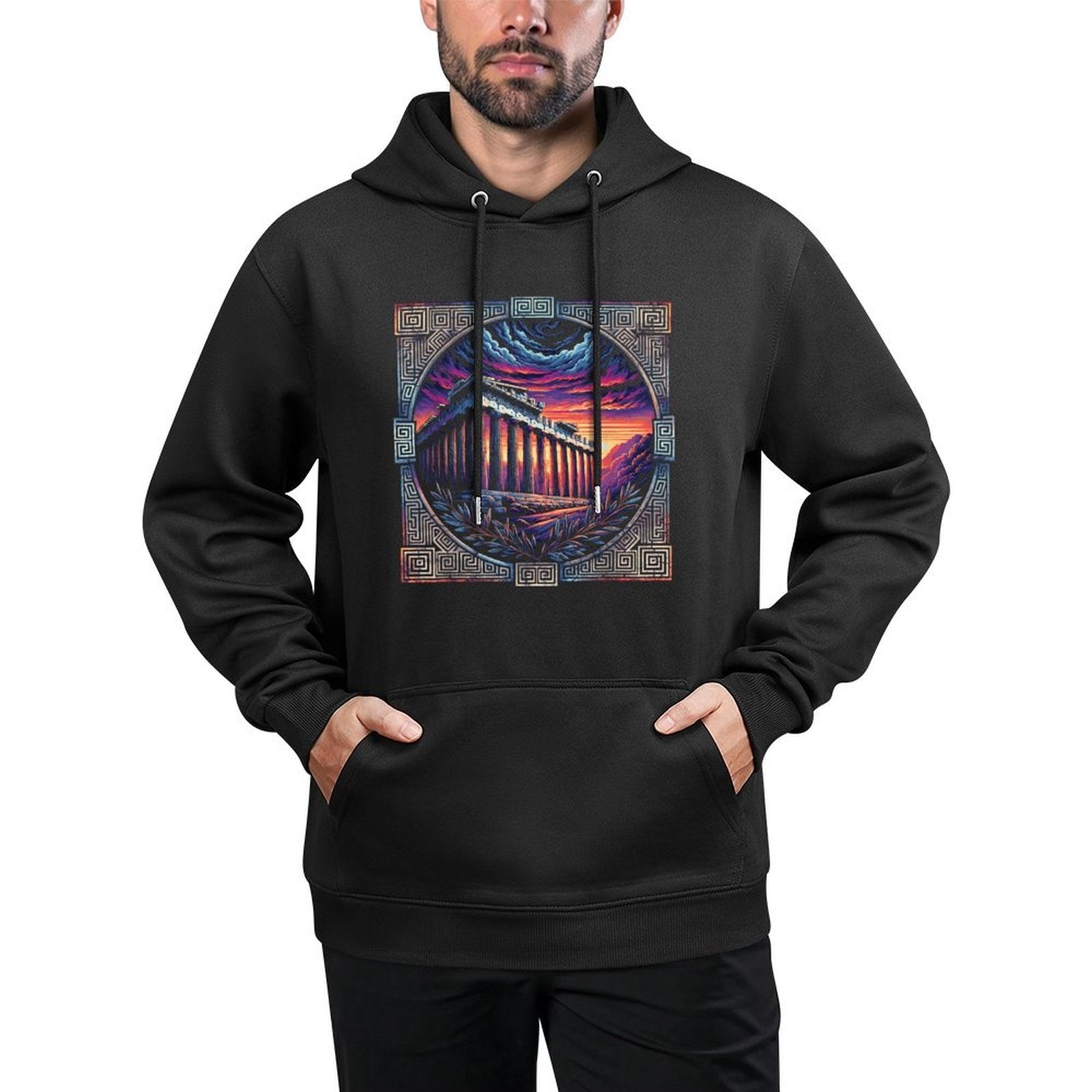 Retro Parthenon Athens Greece Landscape Sunset Customizable Surface Hoodie