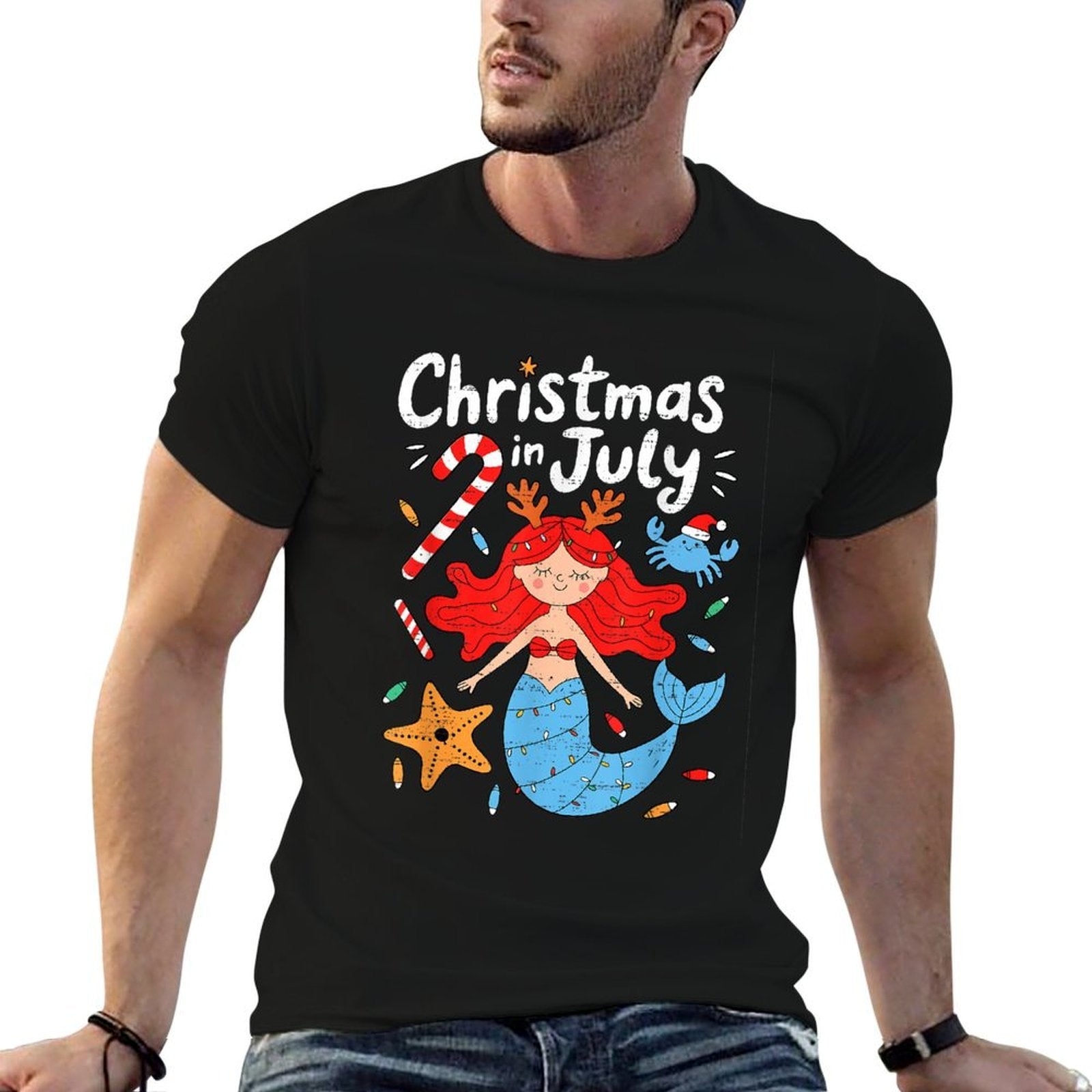 Mermaid Christmas In July Funny Summer Xmas Girlsns Kids  Odor-resistant T-Shirt