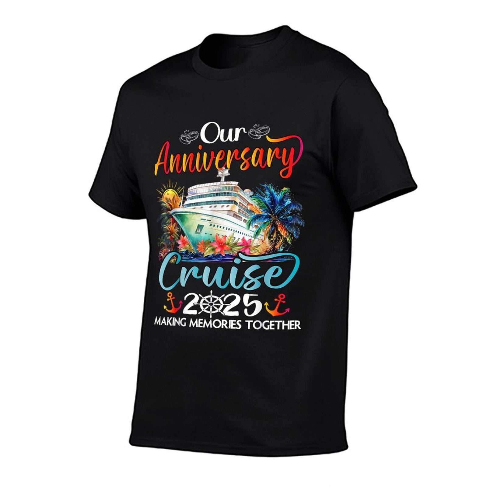Our Anniversary Cruise Husband Wife Couples Cruise Vacation  Oversized Silhouette T-Shirt