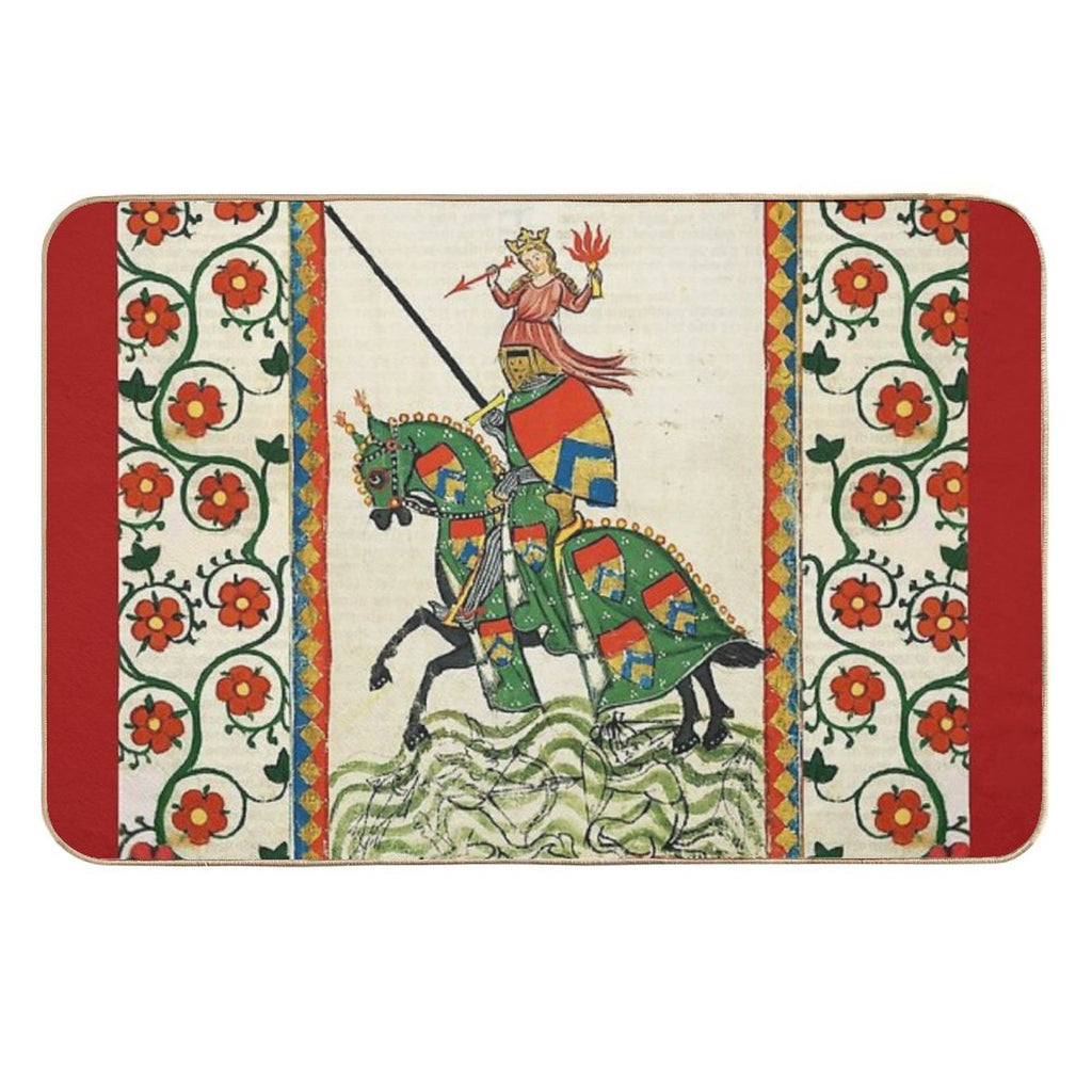 MEDIEVAL KNIGHT HORSEBACK AND RED WILD ROSES  High-Traffic Bath Mat