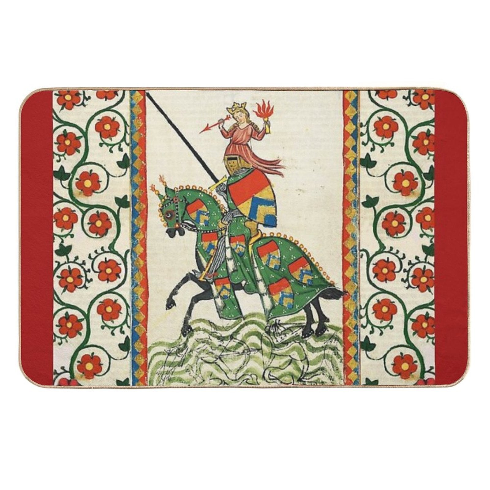 MEDIEVAL KNIGHT HORSEBACK AND RED WILD ROSES  High-Traffic Bath Mat